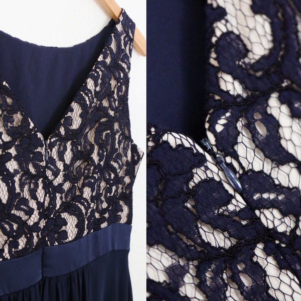 NEW Eliza J. Navy Blue Lace and Chiffon Gown Modest Prom Maxi Dress Size 14 $219 - Picture 11 of 16